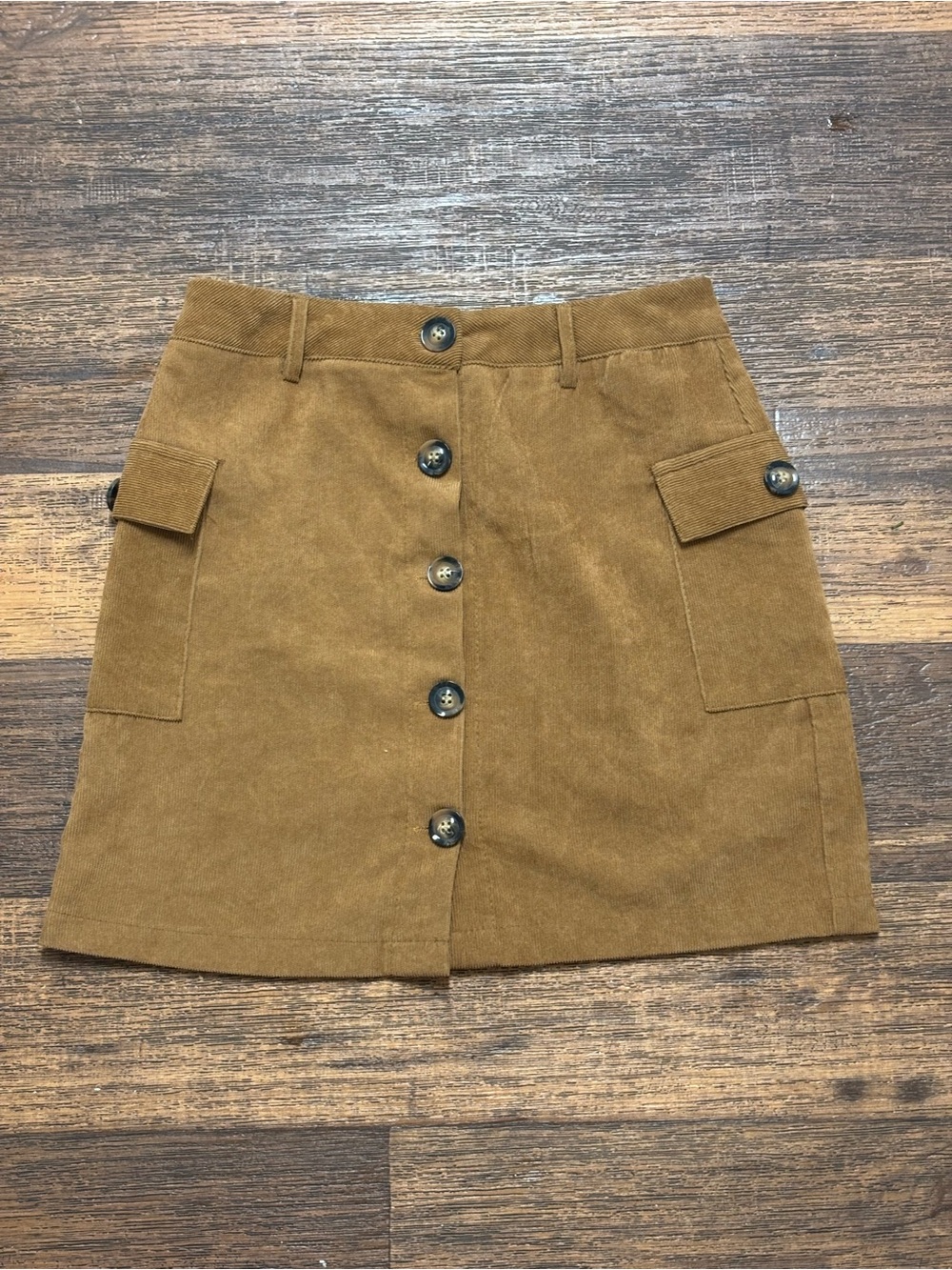 SHEIN Button-Front Corduroy Mini Skirt in Camel Brown